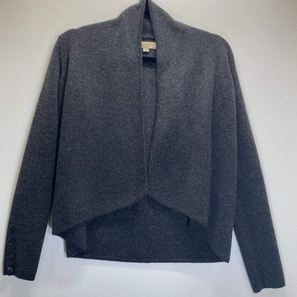 Loft Merino Wool Blend Open Front Long Sleeve Drapey Knit Cardigan Sweater Small